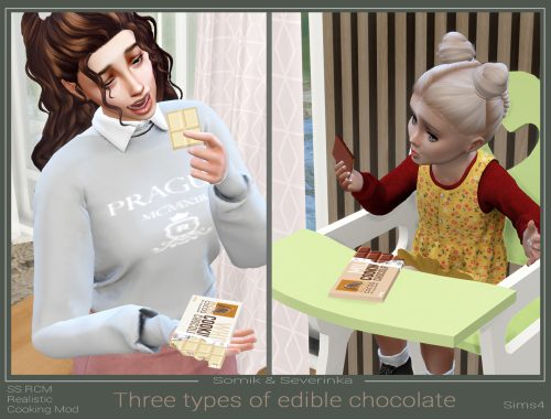 Three types of edible chocolate