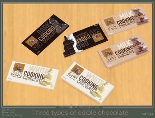 Three types of edible chocolate