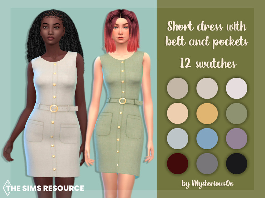 Short dress with belt and pockets - The Sims 4 Catalog
