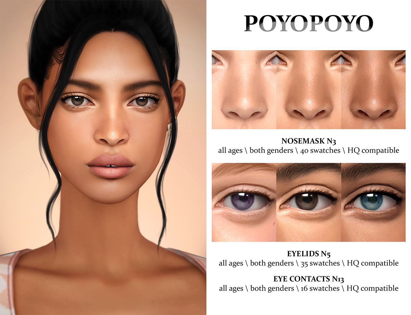 [poyopoyo] Nosemask N3 Eyelids N5 Eye Contacts N13 The Sims 4 Catalog