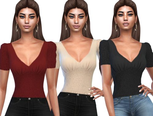 Smocked V Neck Blouses