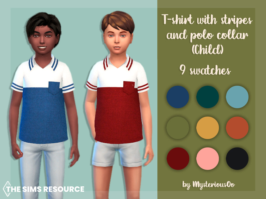 T-shirt with stripes and polo collar Child - The Sims 4 Catalog