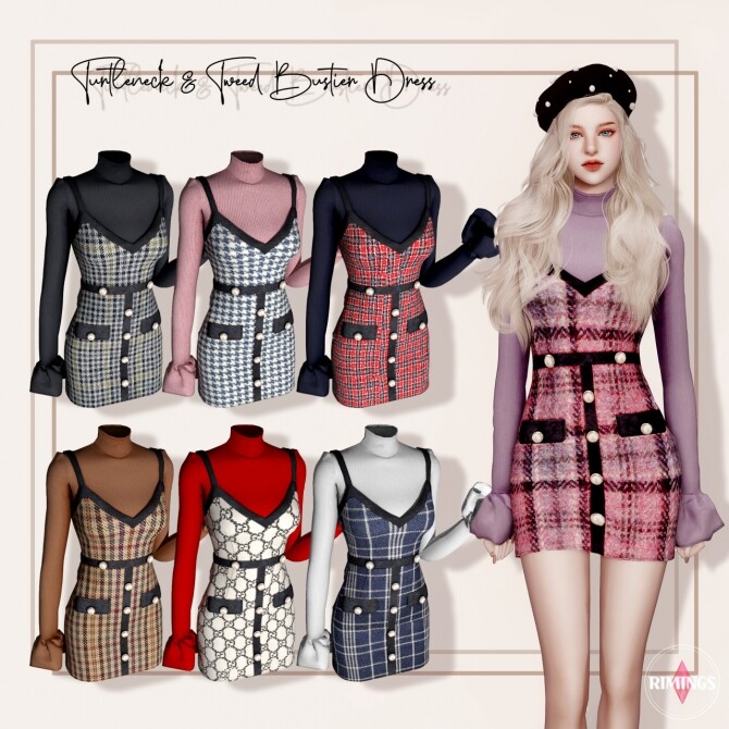 Turtleneck & Tweed Bustier Dress at RIMINGs - The Sims 4 Catalog