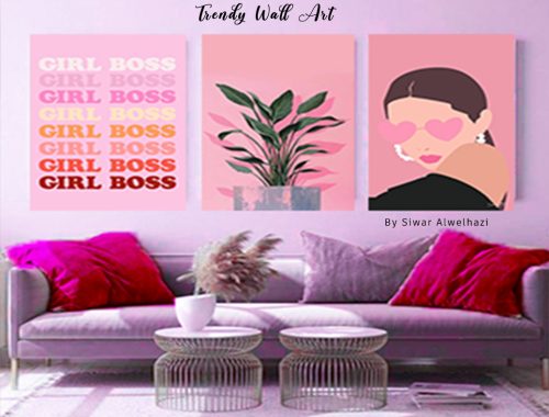 Boho Sunset Landscape, Mountain Lake , Pinky modern wall art Print Set of 3