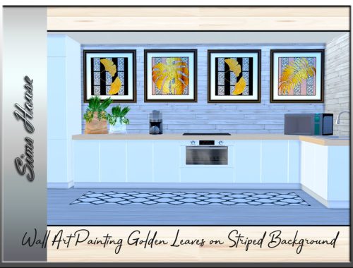 Wall Art Painting Golden Leaves on Striped Background