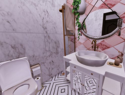 White Wine Art Deco Bathroom 2- Only TSR CC