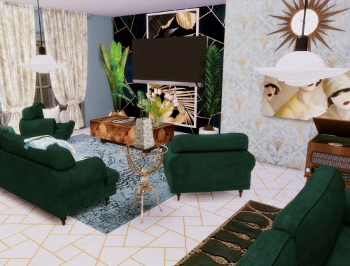 White Wine Art Deco Livingroom- Only TSR CC