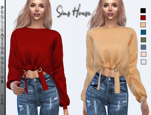 Women's striped sweater with ties at the bottom