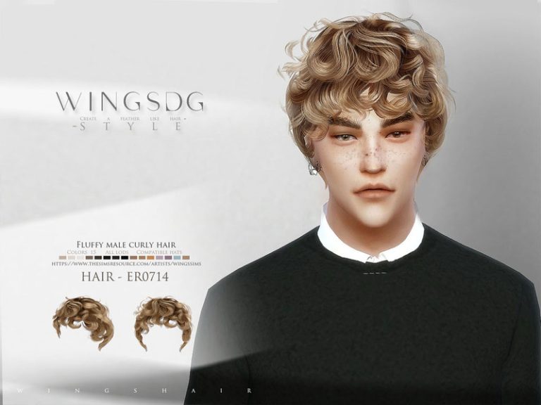 Fluffy male curly hair ER0714 - The Sims 4 Catalog