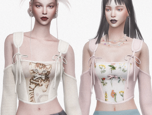 【CHARONLEE】Sos Seamstress Cat Jacquard Bow Corset Top