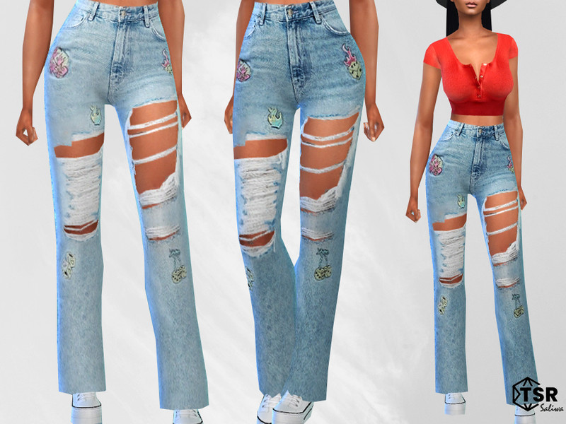 Straight Leg Applique Mom Jeans - The Sims 4 Catalog