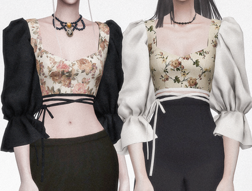 【CHARONLEE】Dalabel Short Puff Sleeve Cropped Blouse