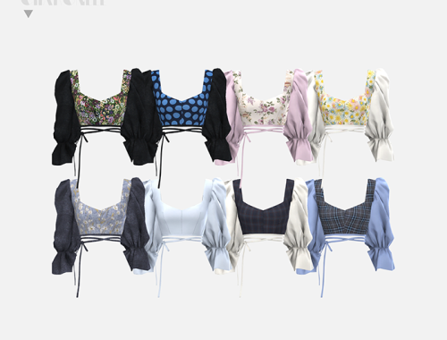 【CHARONLEE】Dalabel Short Puff Sleeve Cropped Blouse