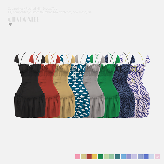 Square Neck Ruched Mini Dress&Top - The Sims 4 Catalog
