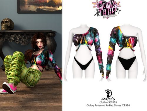 PUNK REBEL - Clothes SET485 - Galaxy Patterned Ruffled Blouse C1594