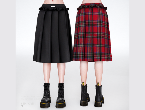 Crank Frill Pleats Midi Skirt