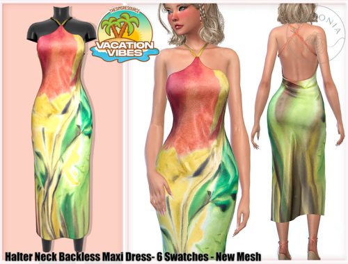 Vacation Vibes - Halter Neck Backless Maxi Dress