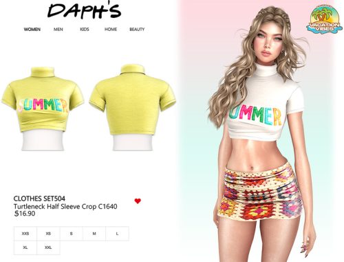 VacationVibes - Clothes SET504 - Turtleneck Half Sleeve Crop C1640