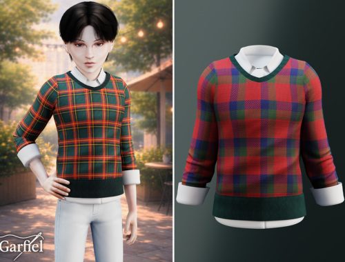 Child - Plaid sweater layered with collared shirt