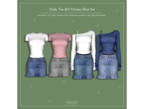 [rimings] Daily Tee & Denim Skirt Set
