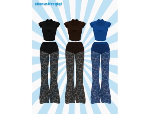 [charon&roqiqi]openwork Short-sleeve Top + Lace Trousers