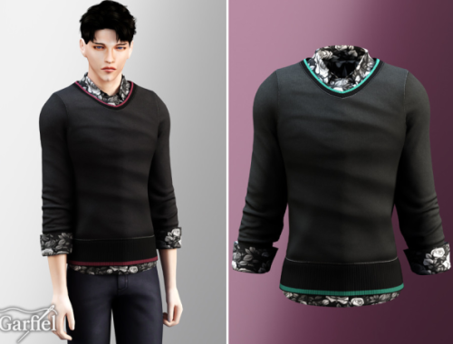 Adult - Casual Sweater Layered Over Floral Patterned Dress Shirt By Garfiel