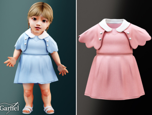Infant - Peter Pan Collar Dress With Scalloped Cape Sleeves