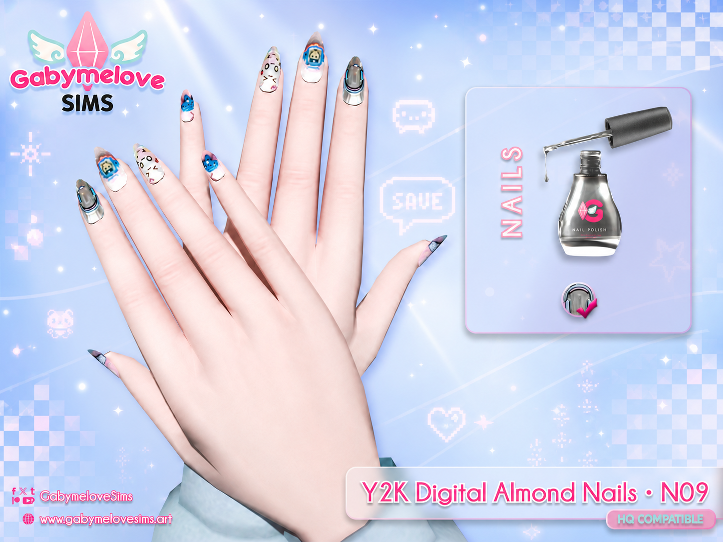 Y2K Digital Almond Nails • N09 – Virtual Pet, Retro Tech & Digital Nostalgia