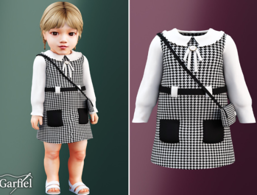 Infant - Houndstooth Pinafore Outfit With Sweet Little Bag