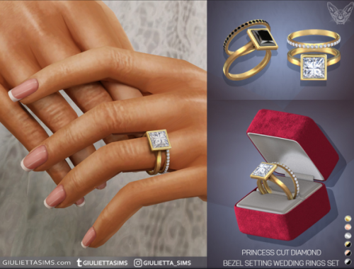 Princess Cut Diamond Bezel Setting Engagement And Wedding Rings Set