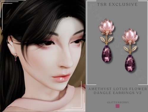 Amethyst Lotus Flower Dangle Earrings V2