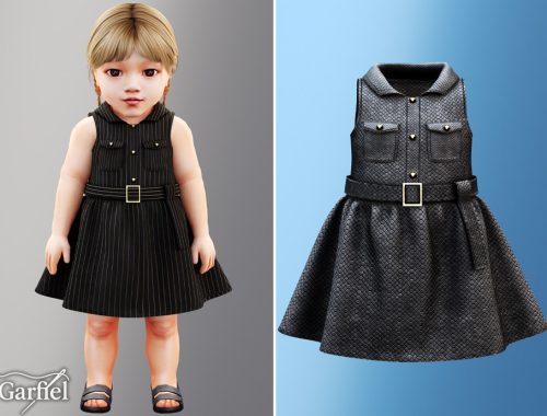 Infant - Sleeveless Collared Dress With Chic Belted Detail