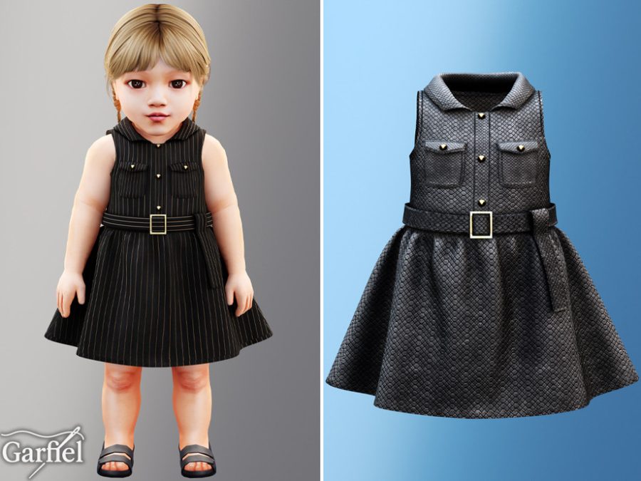 Infant - Sleeveless Collared Dress With Chic Belted Detail