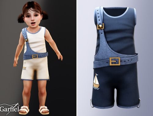 Toddler - Nautical Layered Romper With Playful Buckle Detail