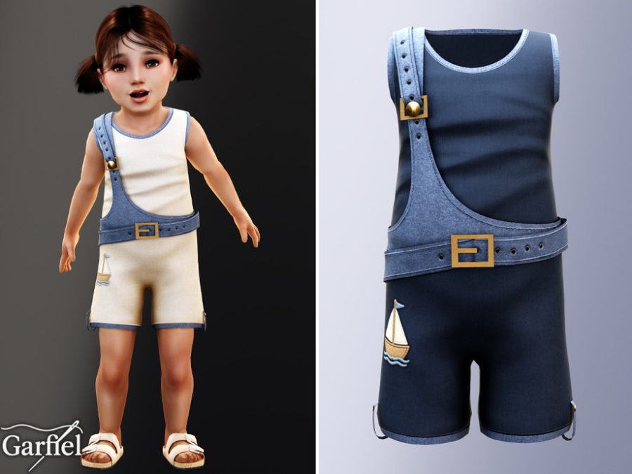 Toddler - Nautical Layered Romper With Playful Buckle Detail