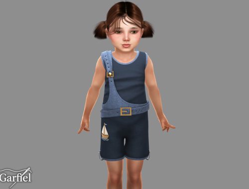 Toddler - Nautical Layered Romper With Playful Buckle Detail