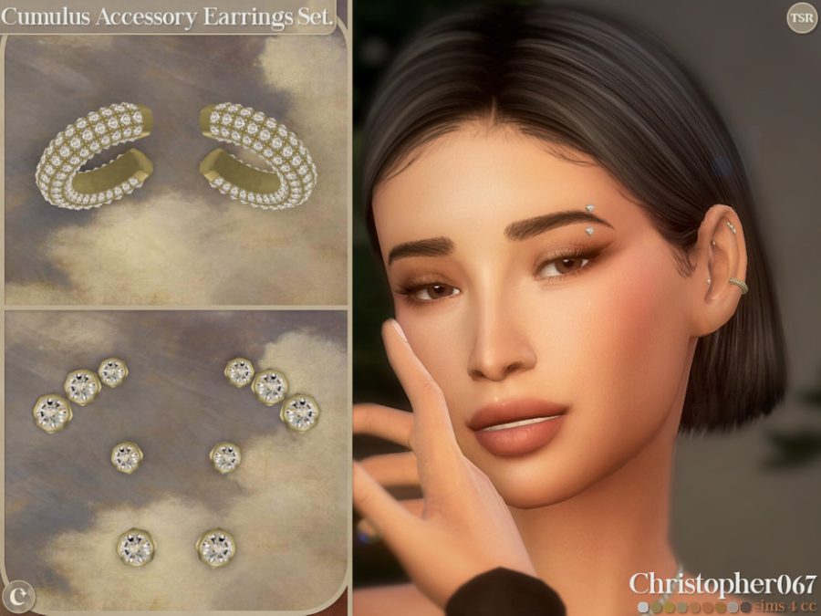 Cumulus Accessory Earrings Set - Diamond Stud And Cuff Add-on Earrings