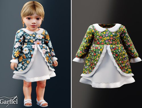 Infant - Layered Floral Dress With Delicate Lace Trim
