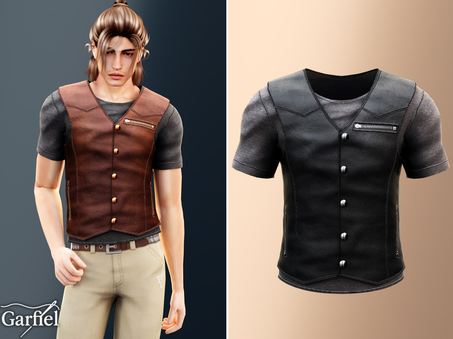 Adult - Layered Leather Vest Top With Rugged Zipper Details