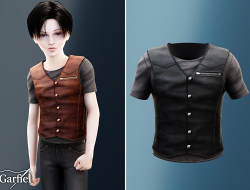 Child - Faux Leather Vest Shirt With Sharp Zipper Details