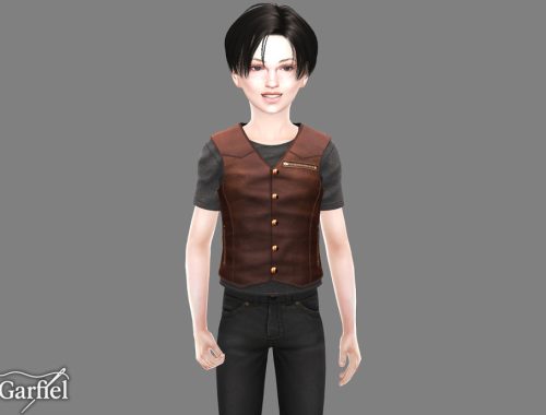 Child - Faux Leather Vest Shirt With Sharp Zipper Details