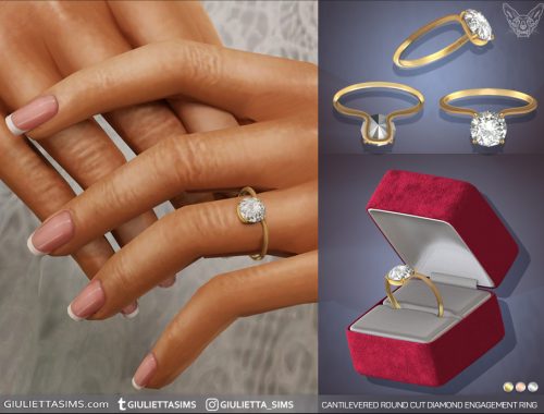 Cantilevered Round Cut Diamond Engagement And Wedding Rings Set
