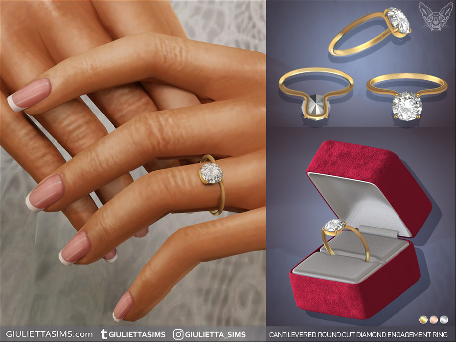 Cantilevered Round Cut Diamond Engagement And Wedding Rings Set - Image 3