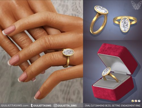 Oval Cut Diamond Bezel Setting Engagement And Wedding Rings Set