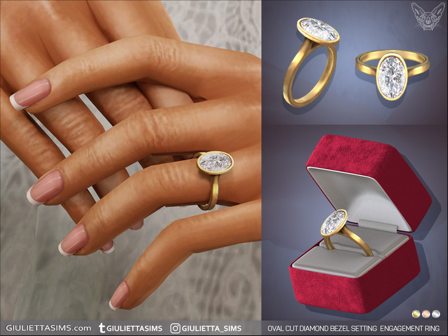 Oval Cut Diamond Bezel Setting Engagement And Wedding Rings Set - Image 3
