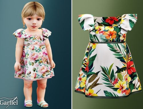Infant - Floral Ruffle Sleeve Dress With Garden Charm