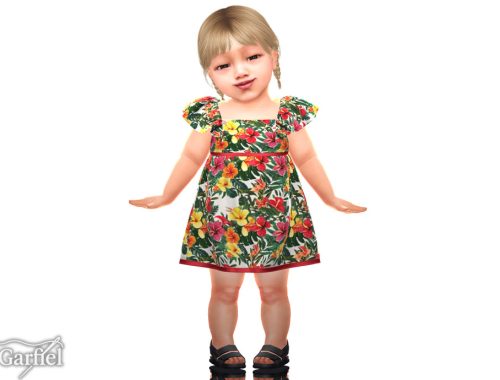Infant - Floral Ruffle Sleeve Dress With Garden Charm