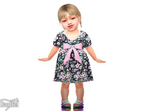 Infant - Floral Bow Dress With Short Sleeves And Contrast Trim
