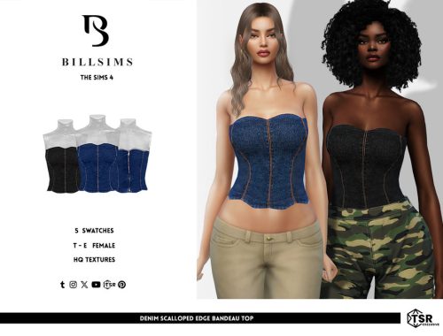 Denim Scalloped Edge Bandeau Top