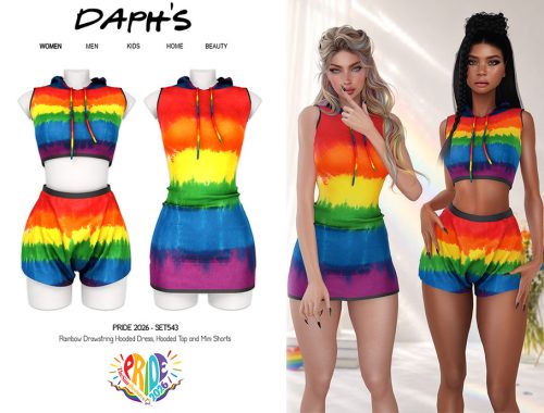Pride - Rainbow Drawstring Hooded Dress With Hooded Top And Mini Shorts